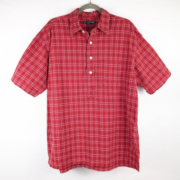 Structure Red Plaid Button-Up Shirt Men's Medium Cotton Casual Short Sleeve - Picture 1 of 4